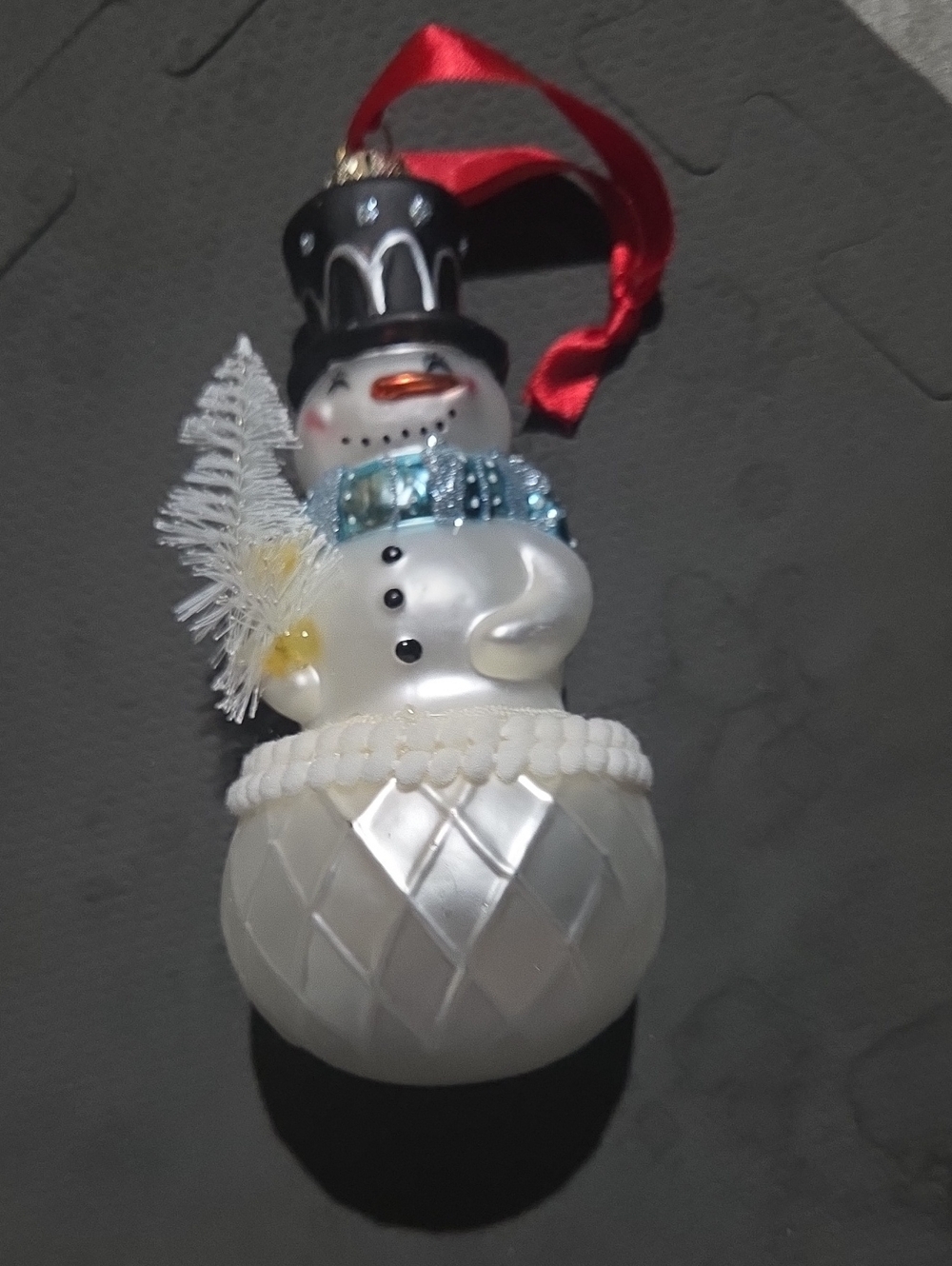 Holiday Snowman Glass Ornament - White with Blue Scarf
